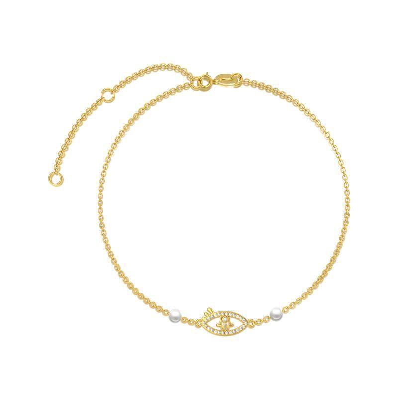 14K Gold Pearl Devil's Eye Pendant Bracelet