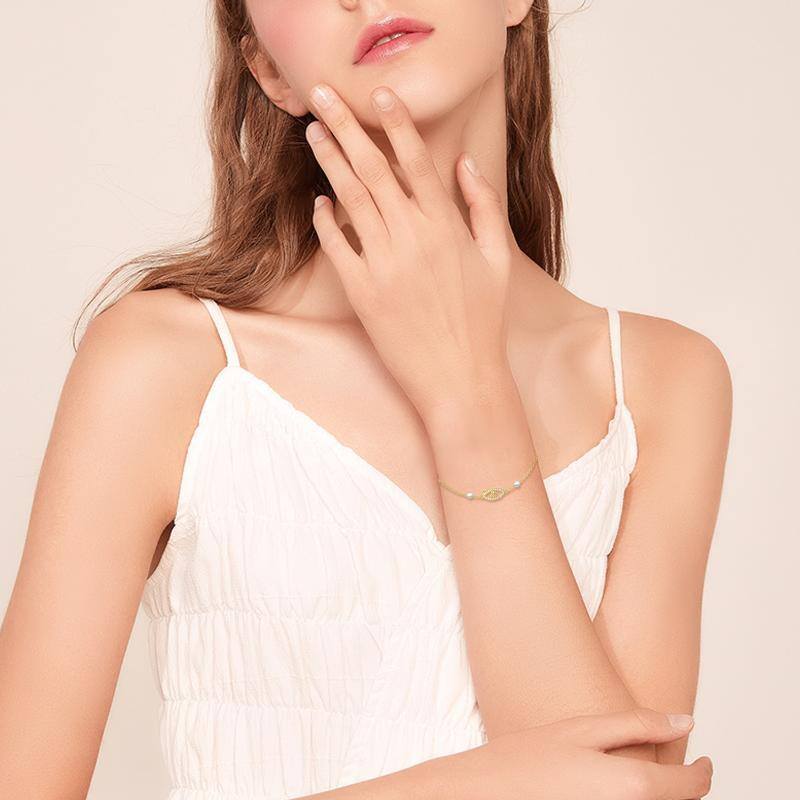 Pulsera con dije de ojo turco de perla y oro blanco de 10 quilates-2