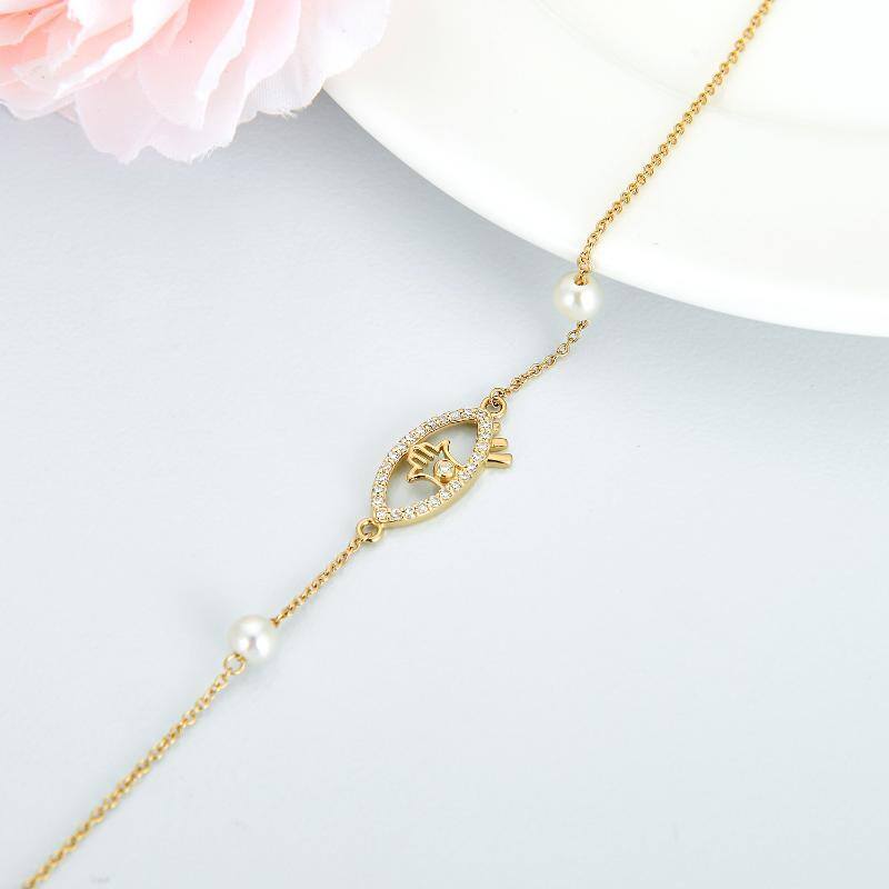 Pulsera con dije de ojo turco de perla y oro blanco de 10 quilates-5