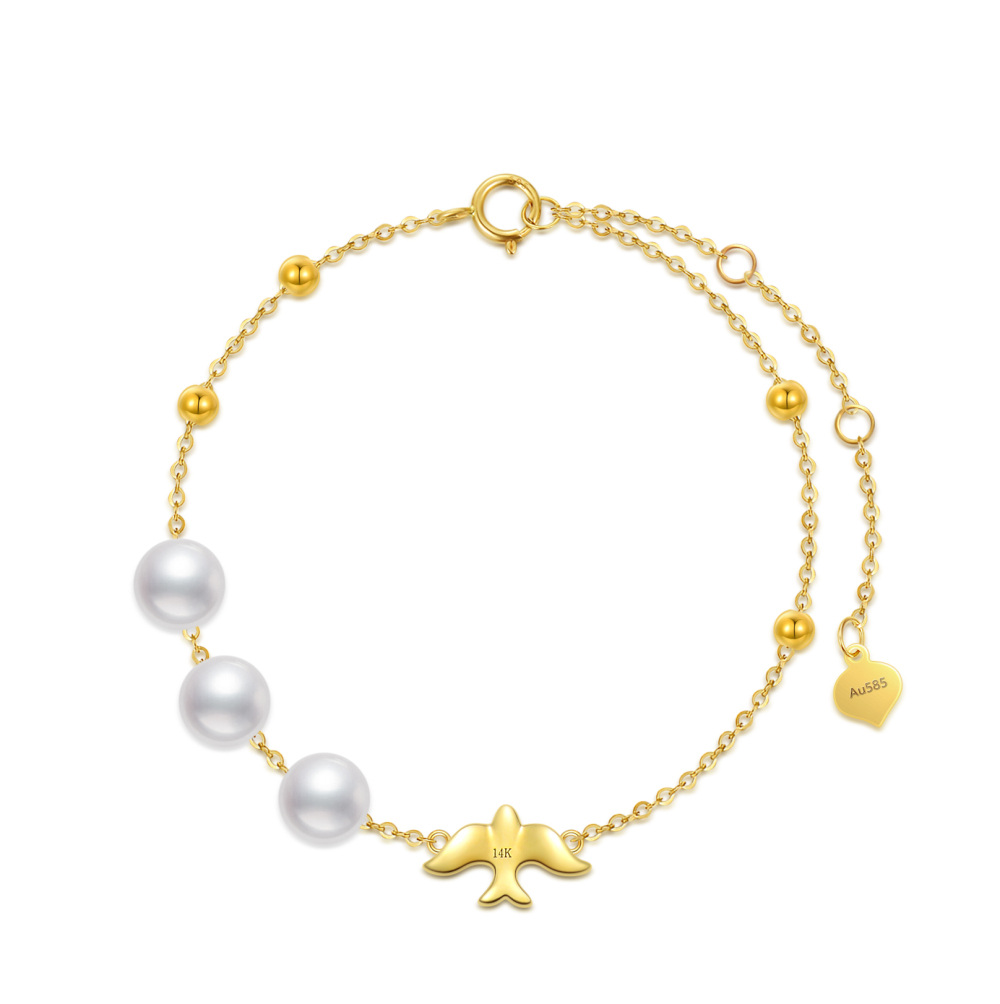 18K Gold Pearl Dove Bracelet for Women-1