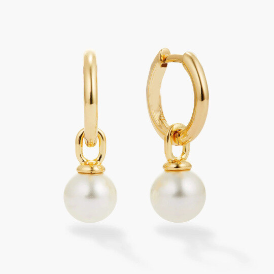 14K Gold Pearl Drop Earrings for Men