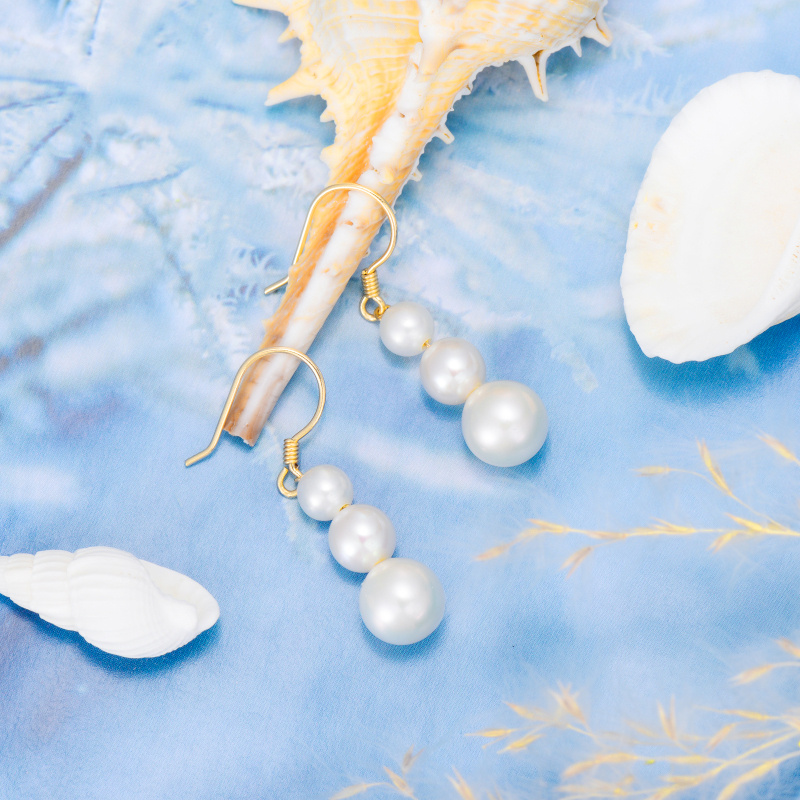 Pendientes colgantes de perla de oro de 18 quilates-3