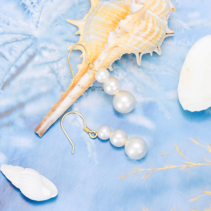 Pendientes colgantes de perla de oro de 18 quilates-4