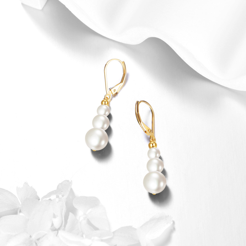 14K Gold Pearl Drop Earrings-4