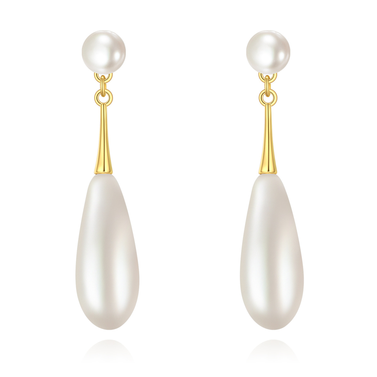 Sterling Silver with Yellow Gold Plated Pearl Drop Earrings-1