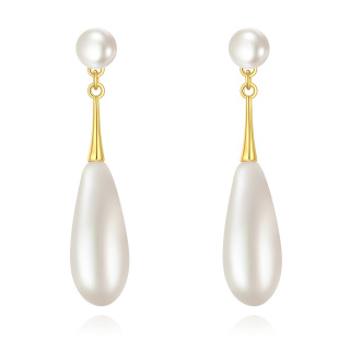 Sterling Silver with Yellow Gold Plated Pearl Drop Earrings-1