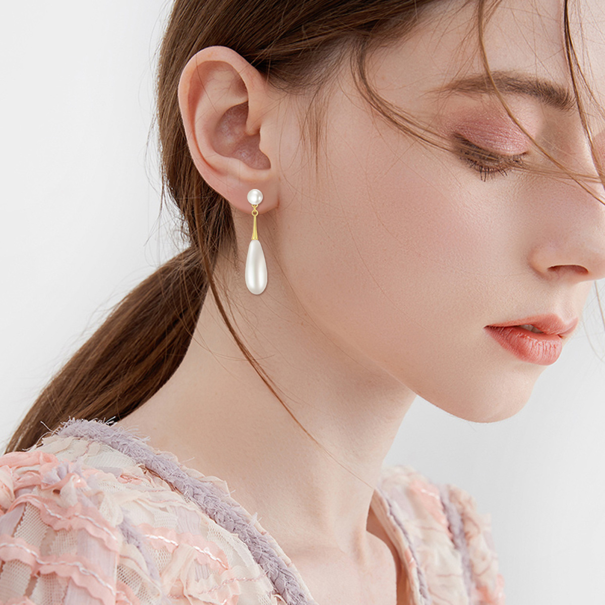 Sterling Silver with Yellow Gold Plated Pearl Drop Earrings-2