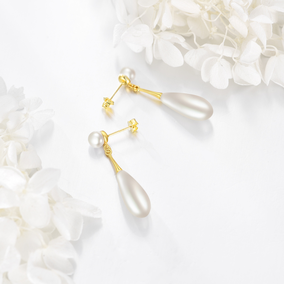 Sterling Silver with Yellow Gold Plated Pearl Drop Earrings-3