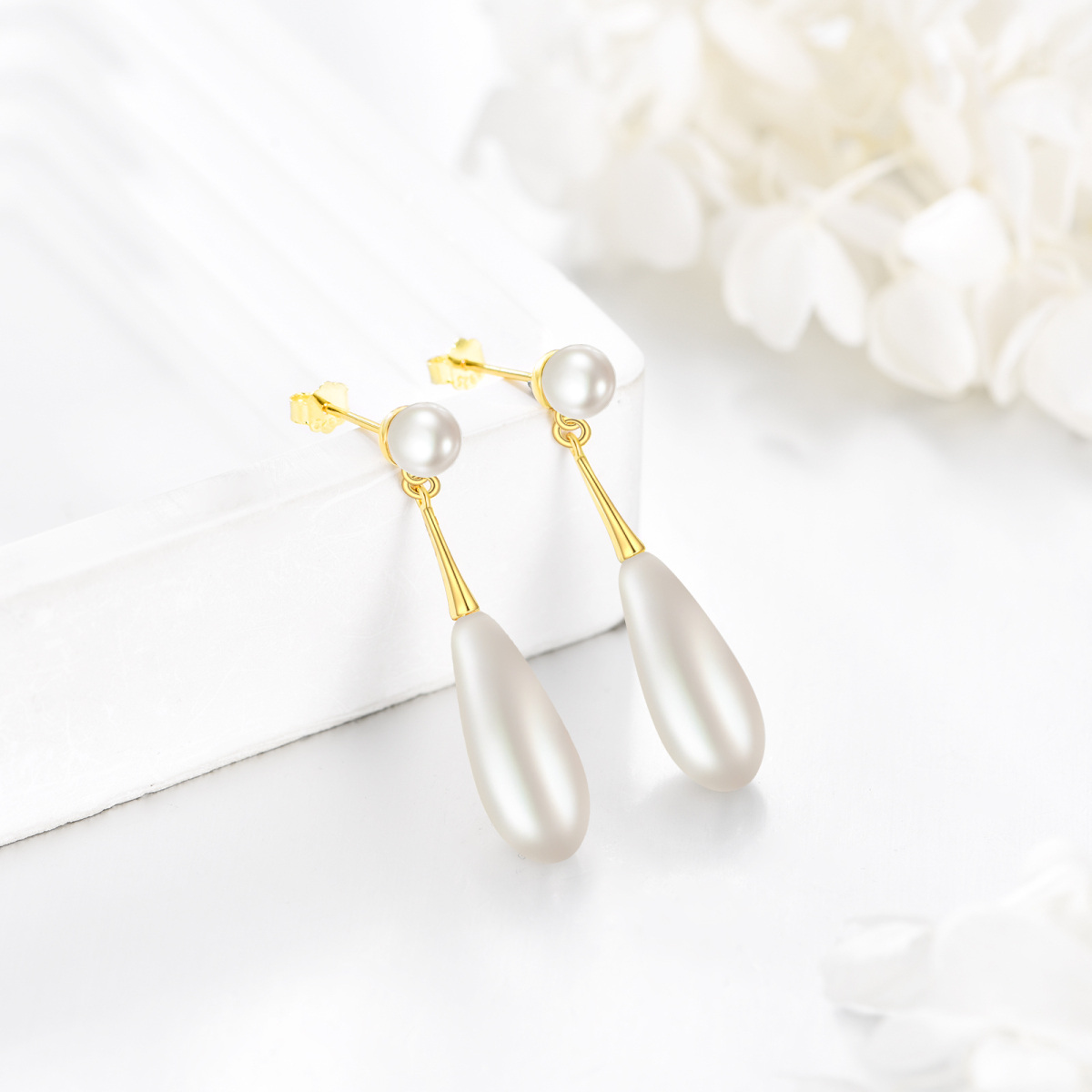 Sterling Silver with Yellow Gold Plated Pearl Drop Earrings-4