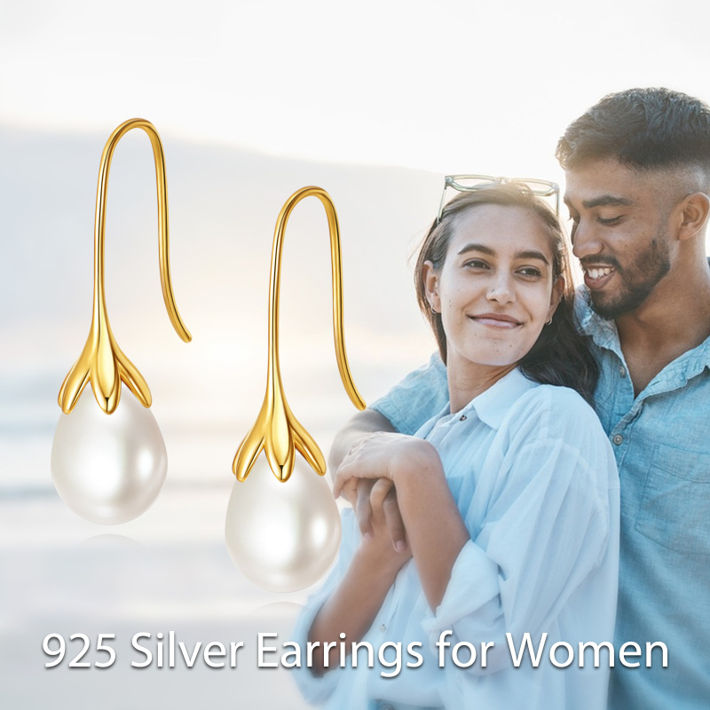 Pendientes colgantes de perlas de oro de 18 quilates-6