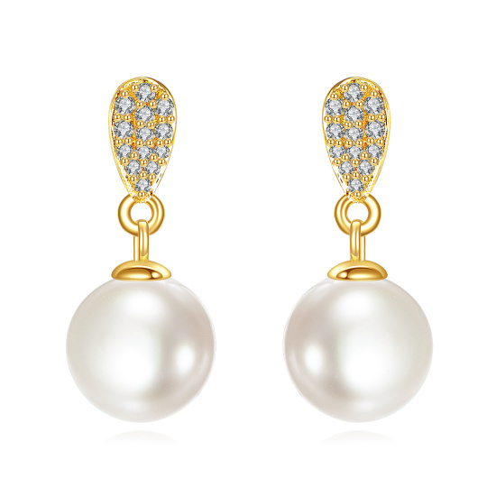10K Gold Cubic Zirconia & Pearl Drop Earrings