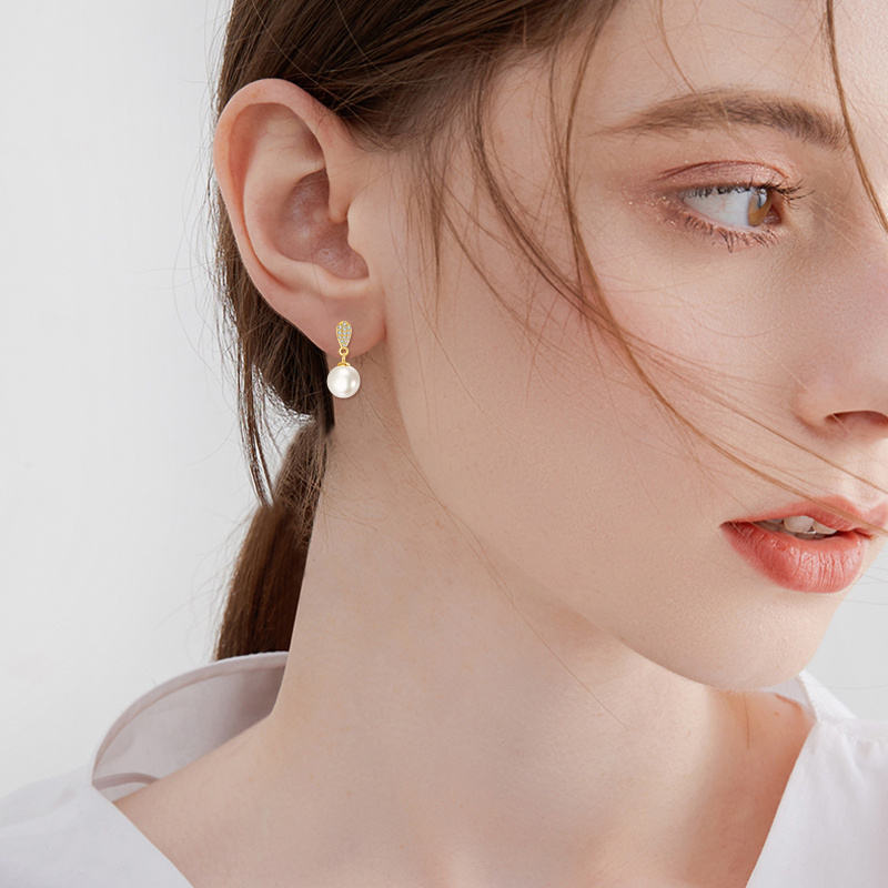 14-Karat-Gold-Ohrringe mit Kubikzirkon und Perlen-2