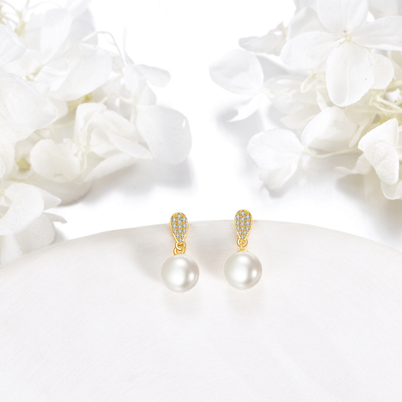 14-Karat-Gold-Ohrringe mit Kubikzirkon und Perlen-3