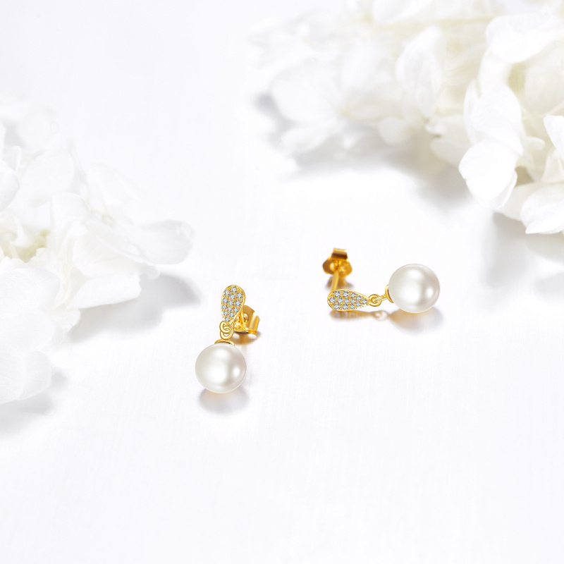 14-Karat-Gold-Ohrringe mit Kubikzirkon und Perlen-4