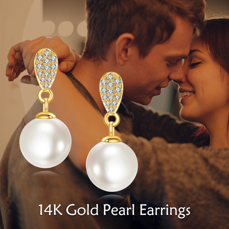 14-Karat-Gold-Ohrringe mit Kubikzirkon und Perlen-5