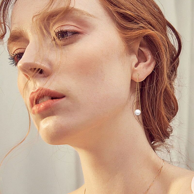 Pendientes colgantes de perlas de oro de 14 quilates-2