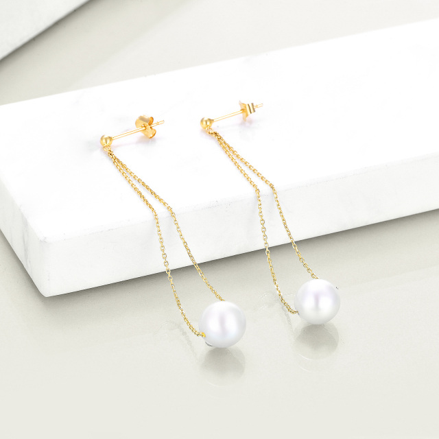 10K Gold Pearl Drop Earrings-3