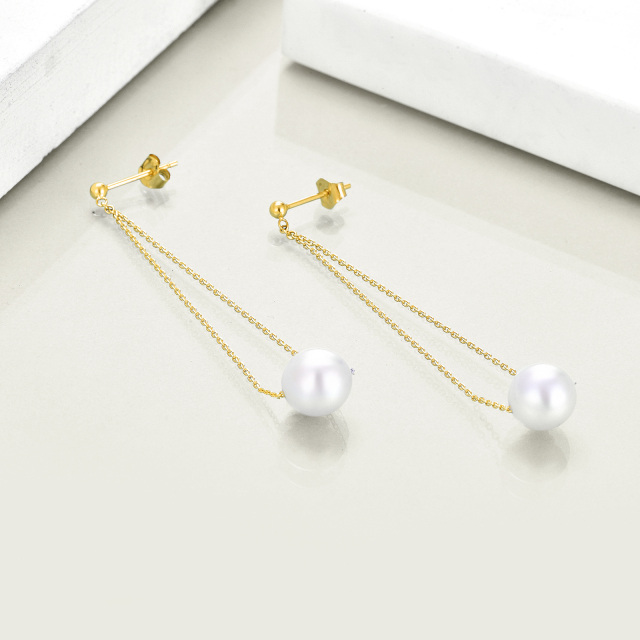 10K Gold Pearl Drop Earrings-4