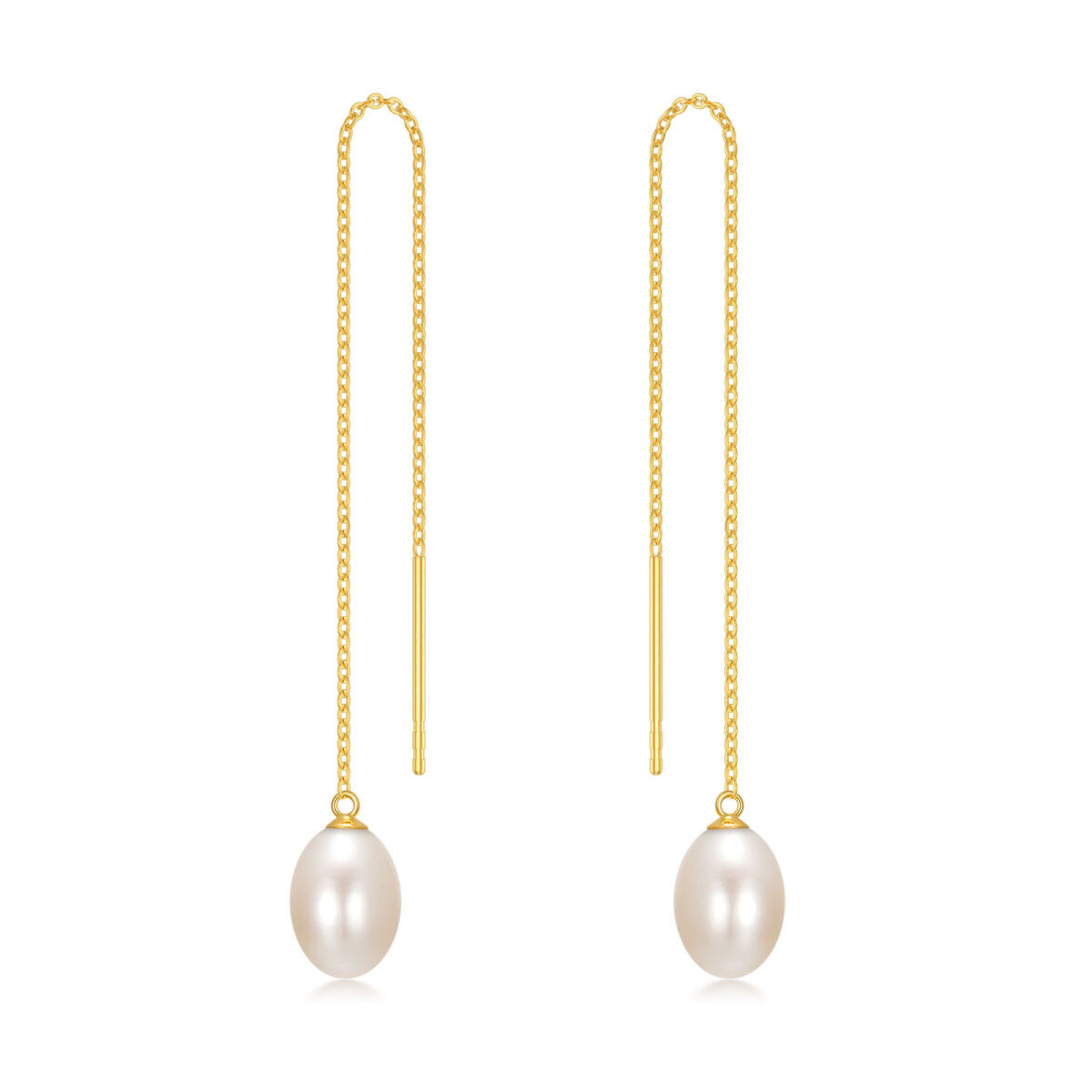 10K Gold Pearl Drop Earrings-1