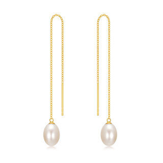 10K Gold Pearl Drop Earrings-19