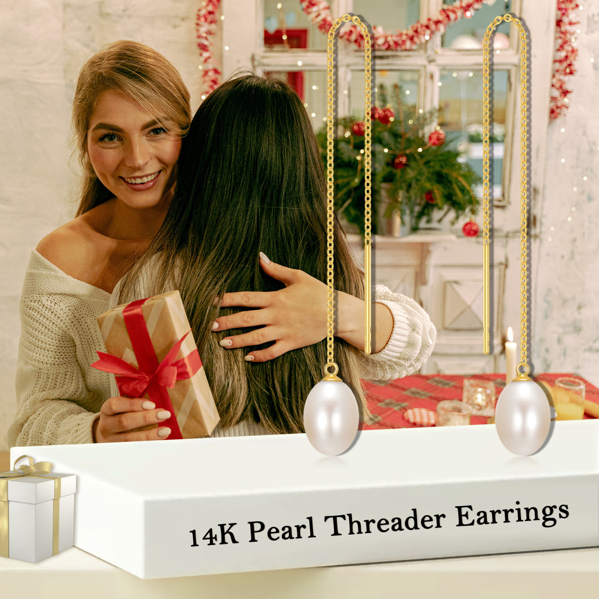 10K Gold Pearl Drop Earrings-6