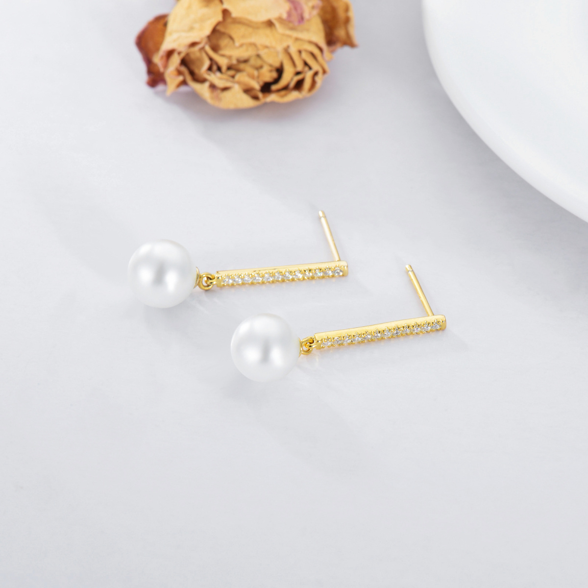 10K Gold Pearl Drop Earrings-3