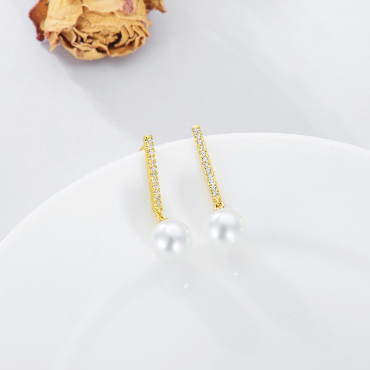 14K Gold Pearl Drop Earrings-4