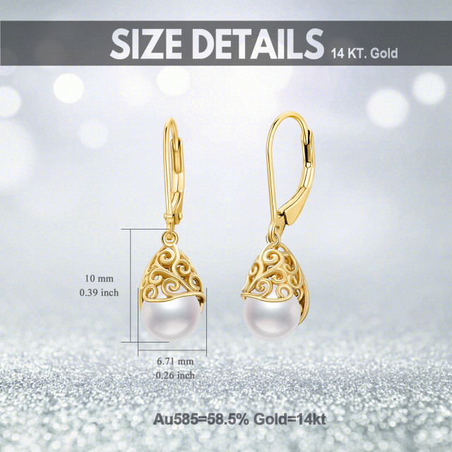 10K Gold Pearl Drop Shape Lever-back Earrings-5