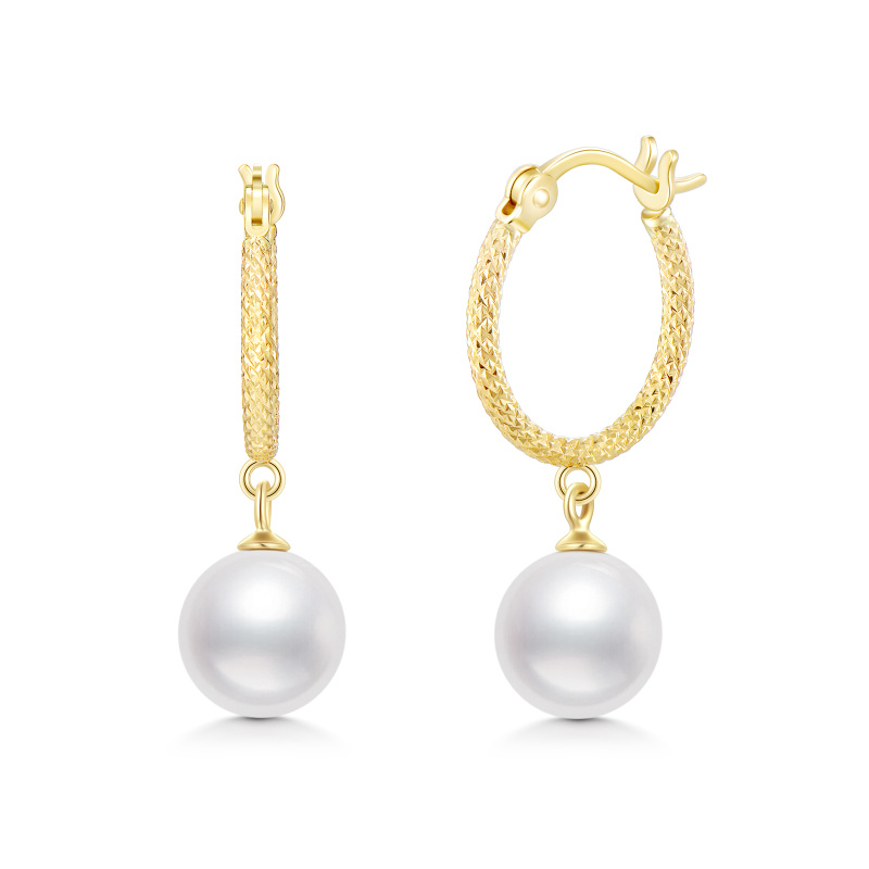 18K Gold Pearl Flower Of Life Hoop Earrings-1