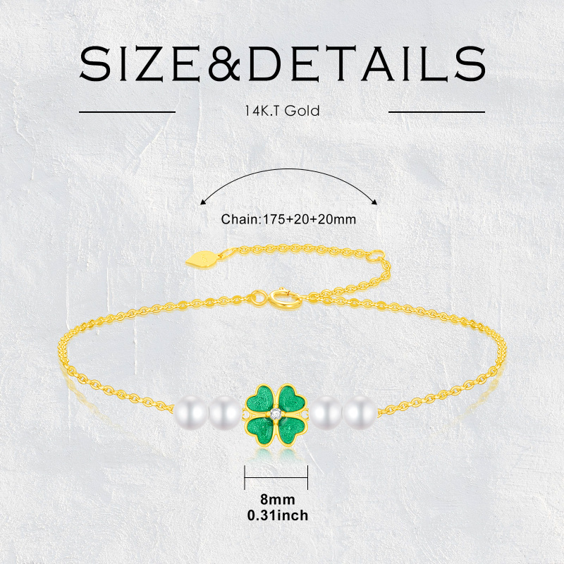 10K Gold Pearl Four Leaf Clover Charm Bracelet-5