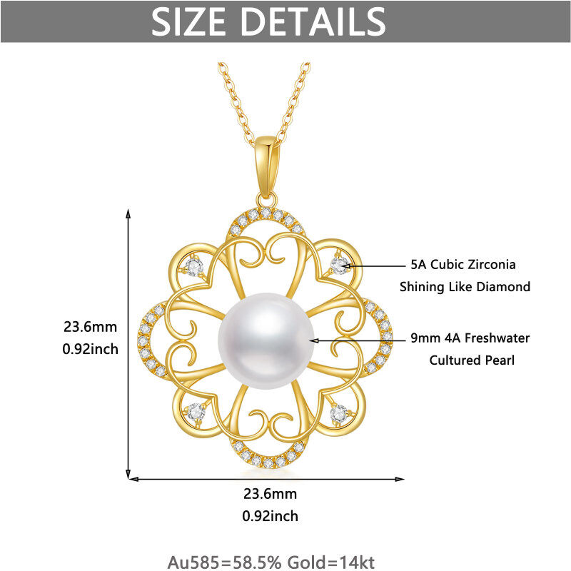 10K Gold Pearl Four-leaf Clover Pendant Necklace-5