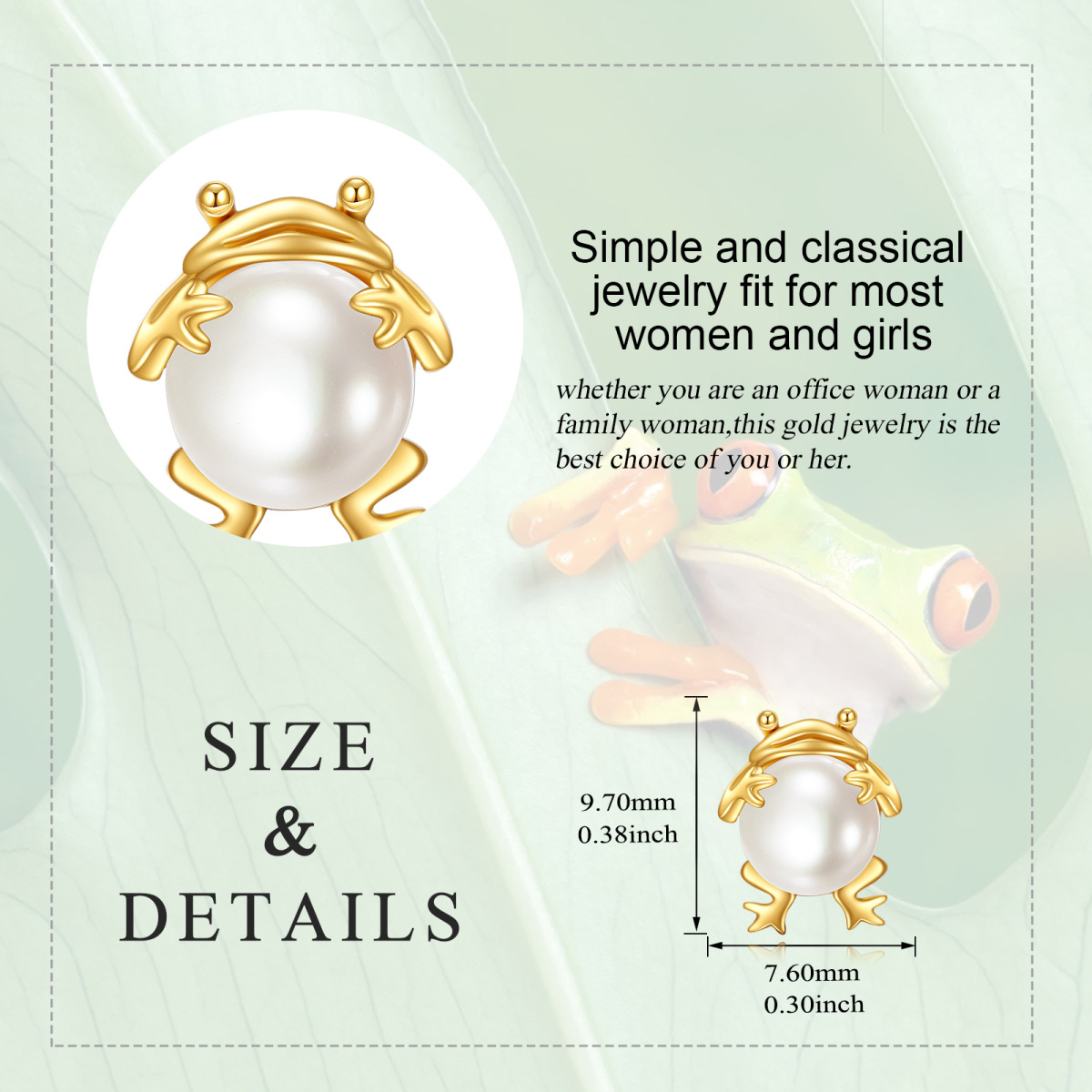 14K Gold Pearl Frog Stud Earrings-3