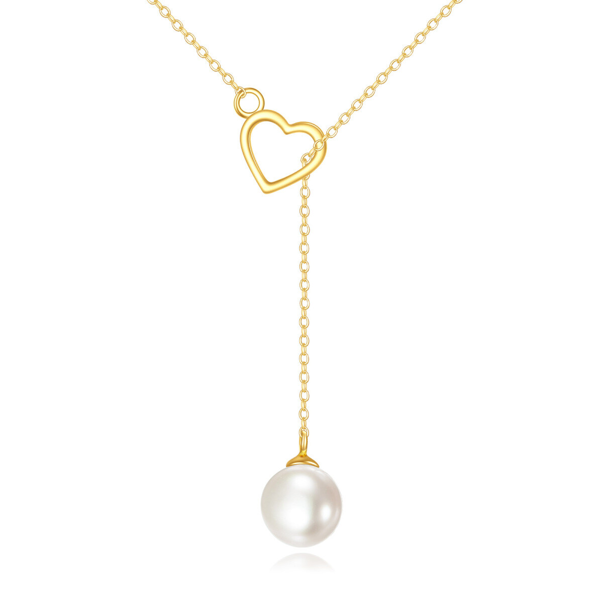 14K Gold Pearl Heart Adjustable Y Necklace-1