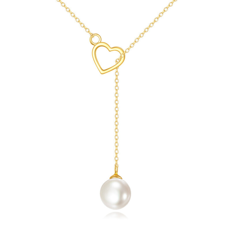 10K Gold Pearl Heart Adjustable Y Necklace-16