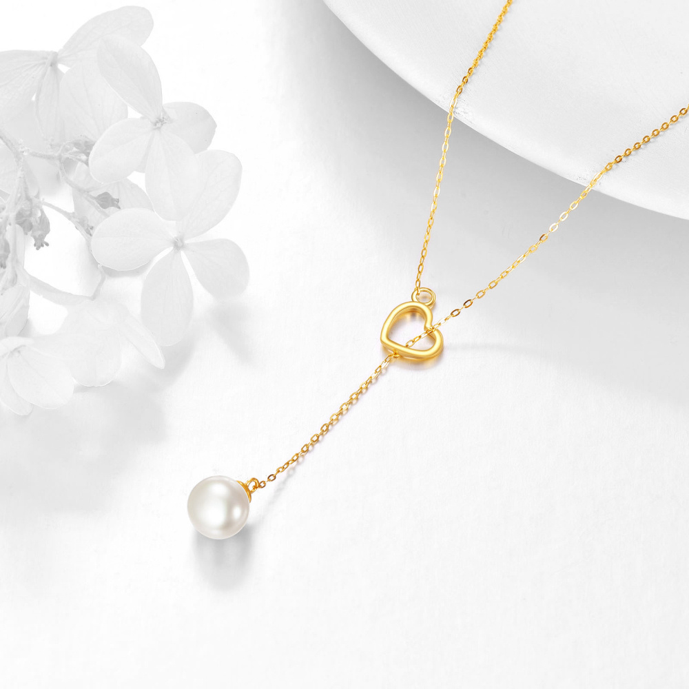 10K Gold Pearl Heart Adjustable Y Necklace-4