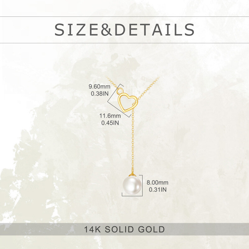 10K Gold Pearl Heart Adjustable Y Necklace-5