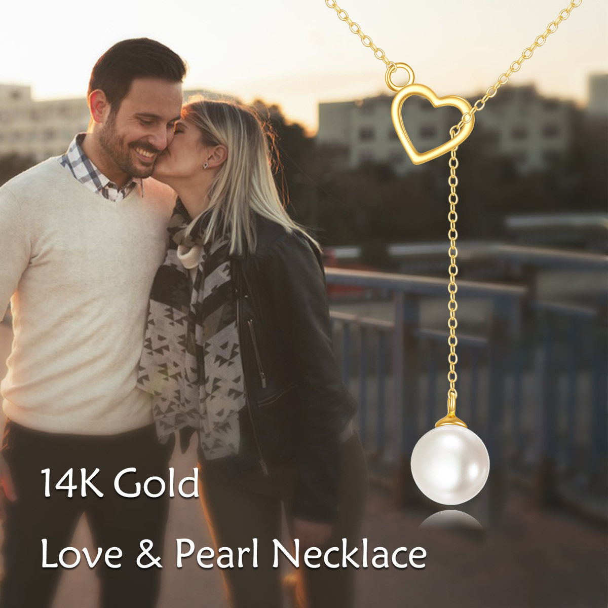 14K Gold Pearl Heart Adjustable Y Necklace-6