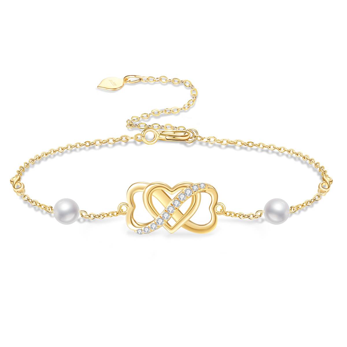 14K Gold Pearl Heart & Infinity Symbol Bracelet for Women-1