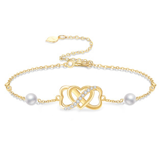 14K Gold Pearl Heart & Infinity Symbol Bracelet for Women-10