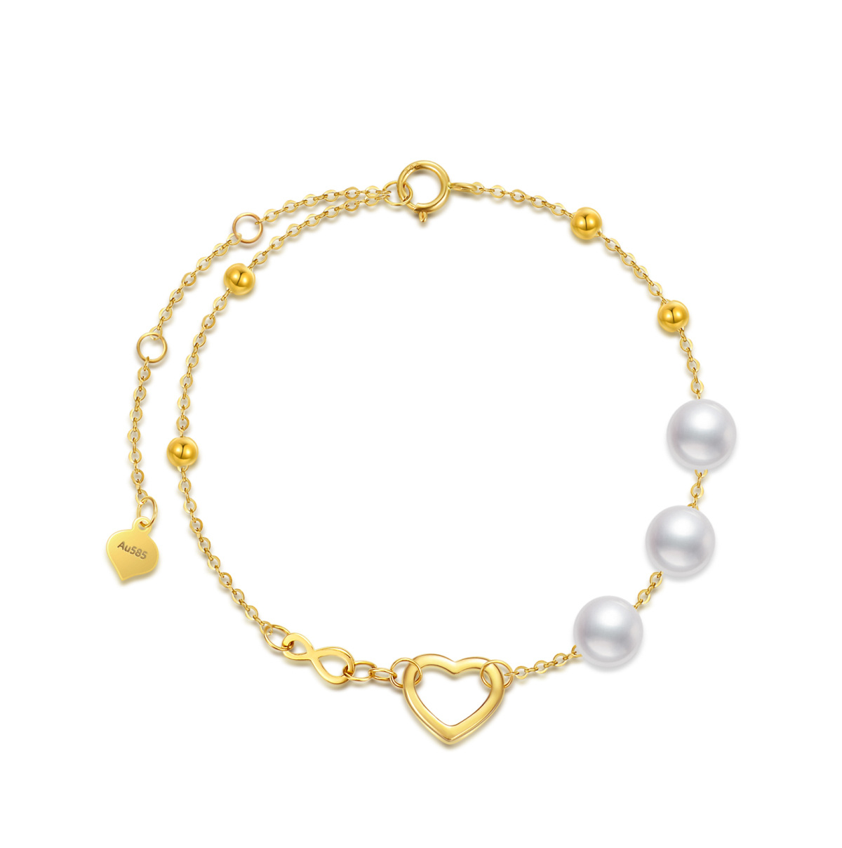 14K Gold Pearl Heart & Infinity Symbol Bracelet for Women-1