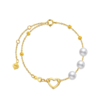 14K Gold Pearl Heart & Infinity Symbol Bracelet for Women-7