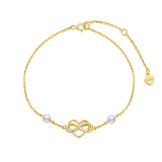 10K Gold Pearl With Cubic Zirconia Heart Infinity Symbol Charm Bracelet For Women-34