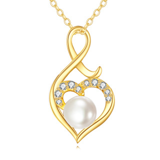 14K Gold Cubic Zirconia & Pearl Heart & Infinity Symbol Pendant Necklace-8