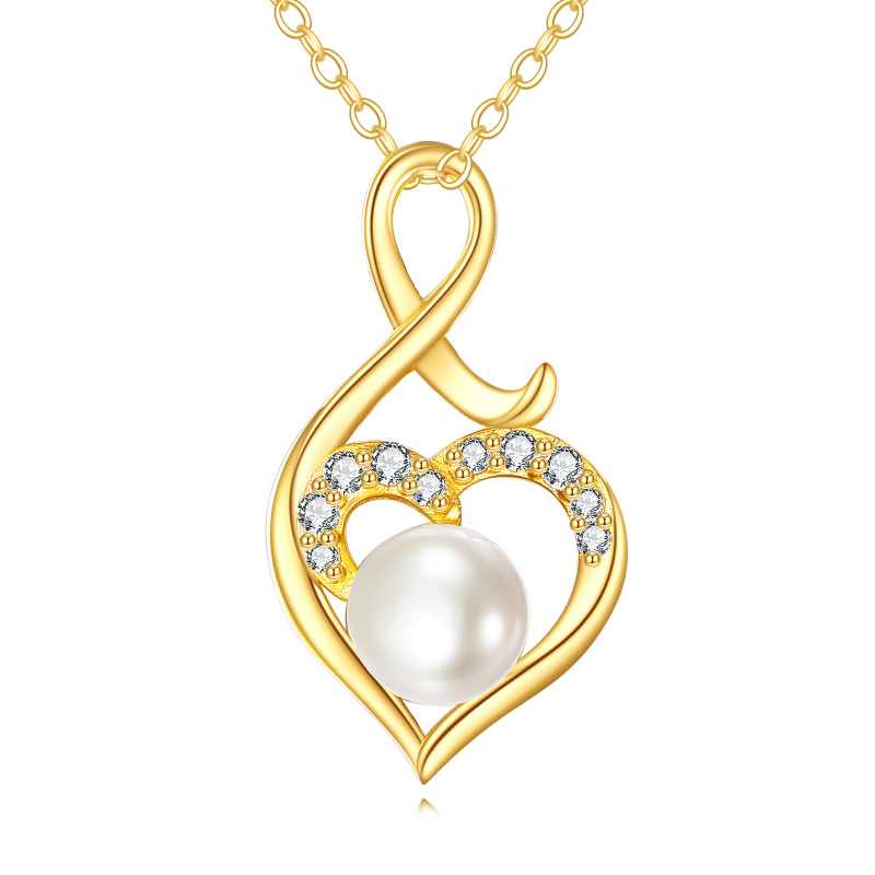 10K Gold Cubic Zirconia & Pearl Heart & Infinity Symbol Pendant Necklace-3