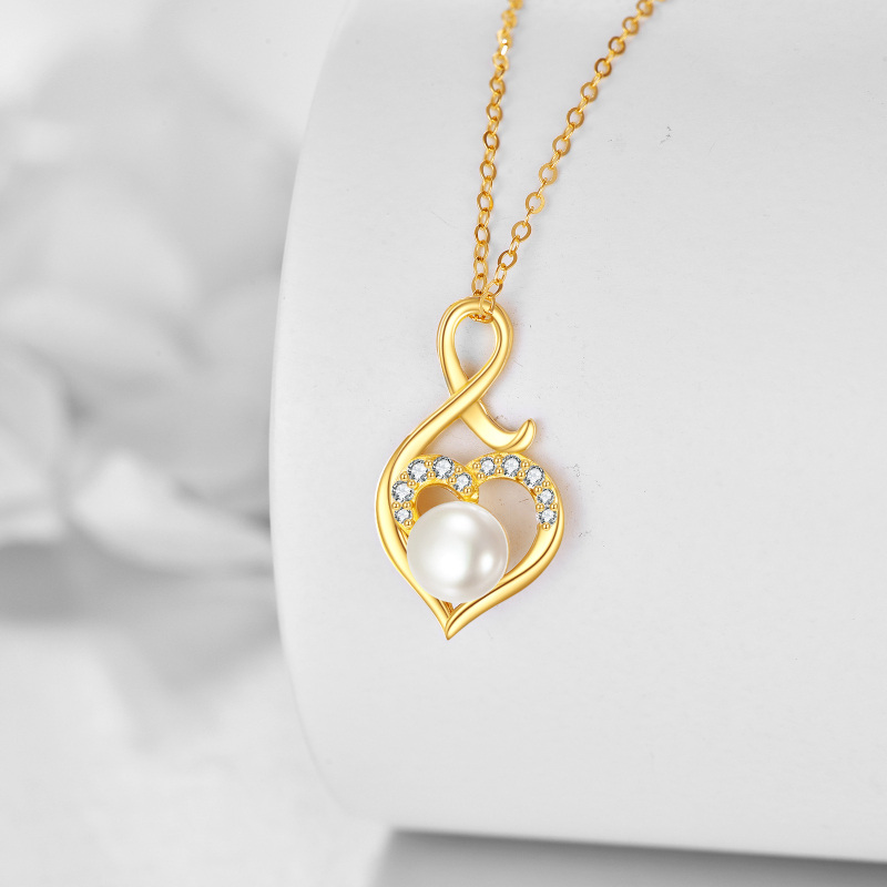10K Gold Cubic Zirconia & Pearl Heart & Infinity Symbol Pendant Necklace-3