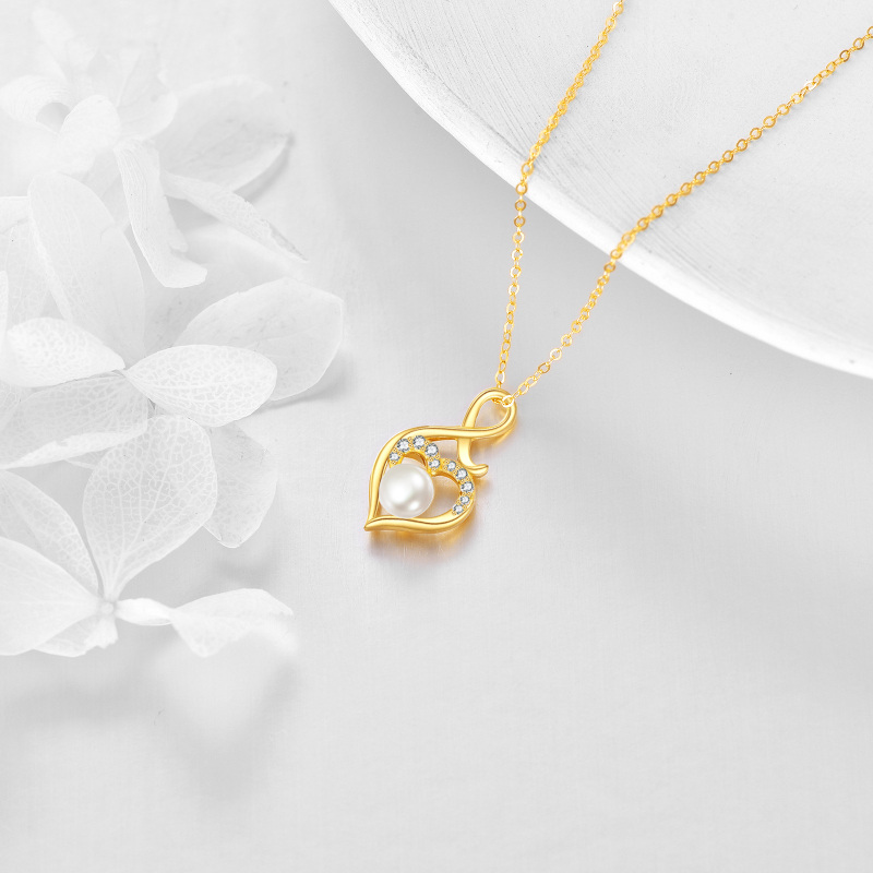 10K Gold Cubic Zirconia & Pearl Heart & Infinity Symbol Pendant Necklace-4