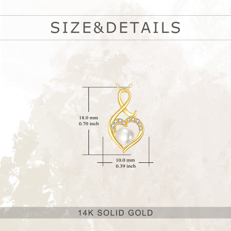 10K Gold Cubic Zirconia & Pearl Heart & Infinity Symbol Pendant Necklace-5