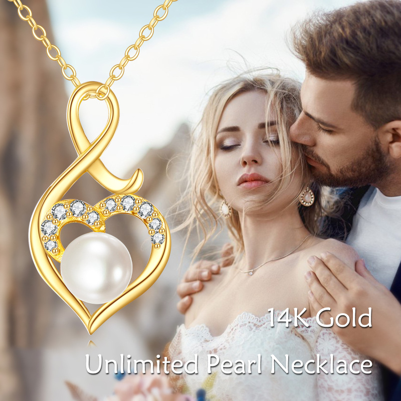 10K Gold Cubic Zirconia & Pearl Heart & Infinity Symbol Pendant Necklace-6