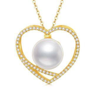 10K Gold Pearl Heart Pendant Necklace-44