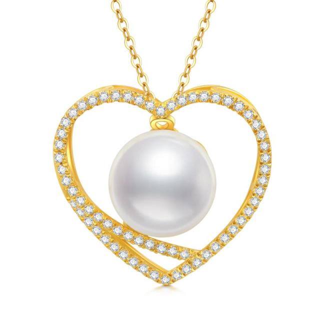 14K Gold Pearl Heart Pendant Necklace-3